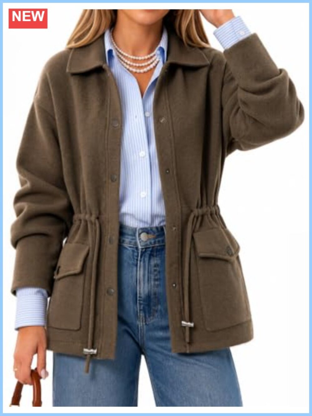 Womens Collared Drawstring Waist Cardigan Sweater Jacket Button Front Loose Knit